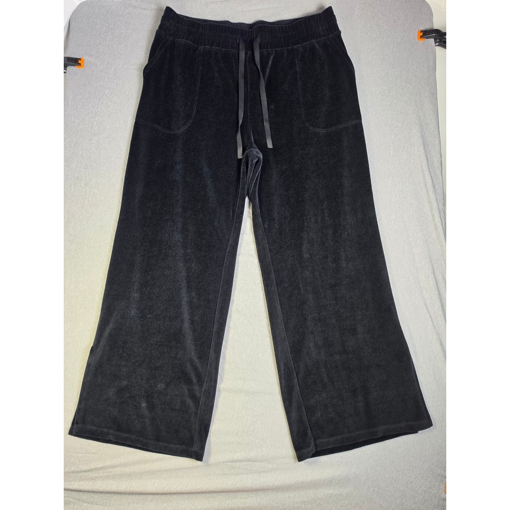 JoyLab Black Velour Wide Leg Lounge Pants Womens XL Drawstring Pockets Soft
